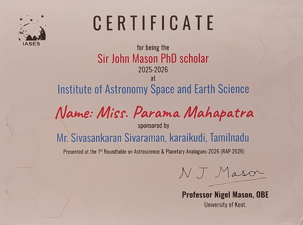 Sir John Mason PhD Scholar Certificate